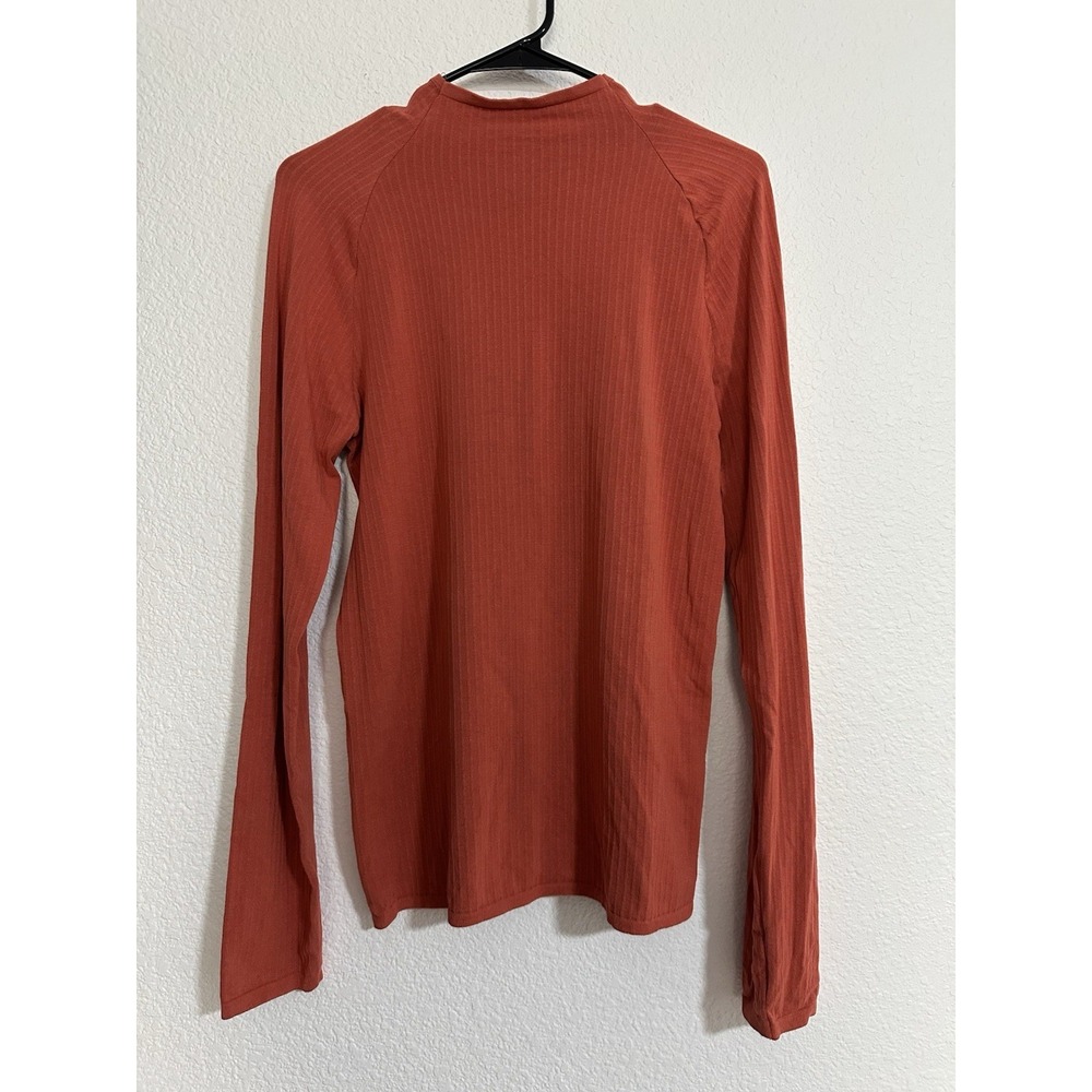 Women's Anthropologie Orange Mock Neck Long Sleeve Shirt Size L Textured Stripe